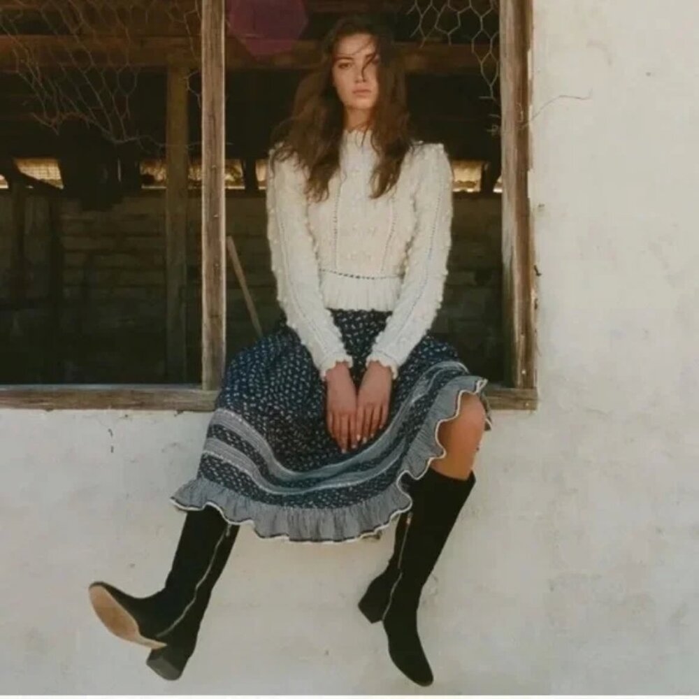 New Doen Rosanna Skirt in Indigo Calico, Size XS - Picture 9 of 15